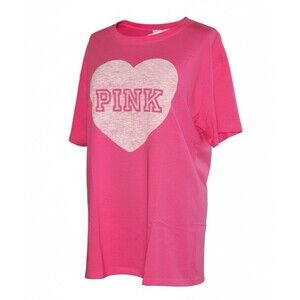 Victoria's Secret PINK Cotton Campus Short Sleeve Tee Pink OVERSIZED Sz L